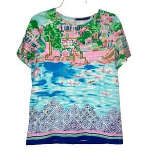 Talbots Plus Sz X Seaside Summer Vacation Scene Cotton Stretch Knit Pullover Top